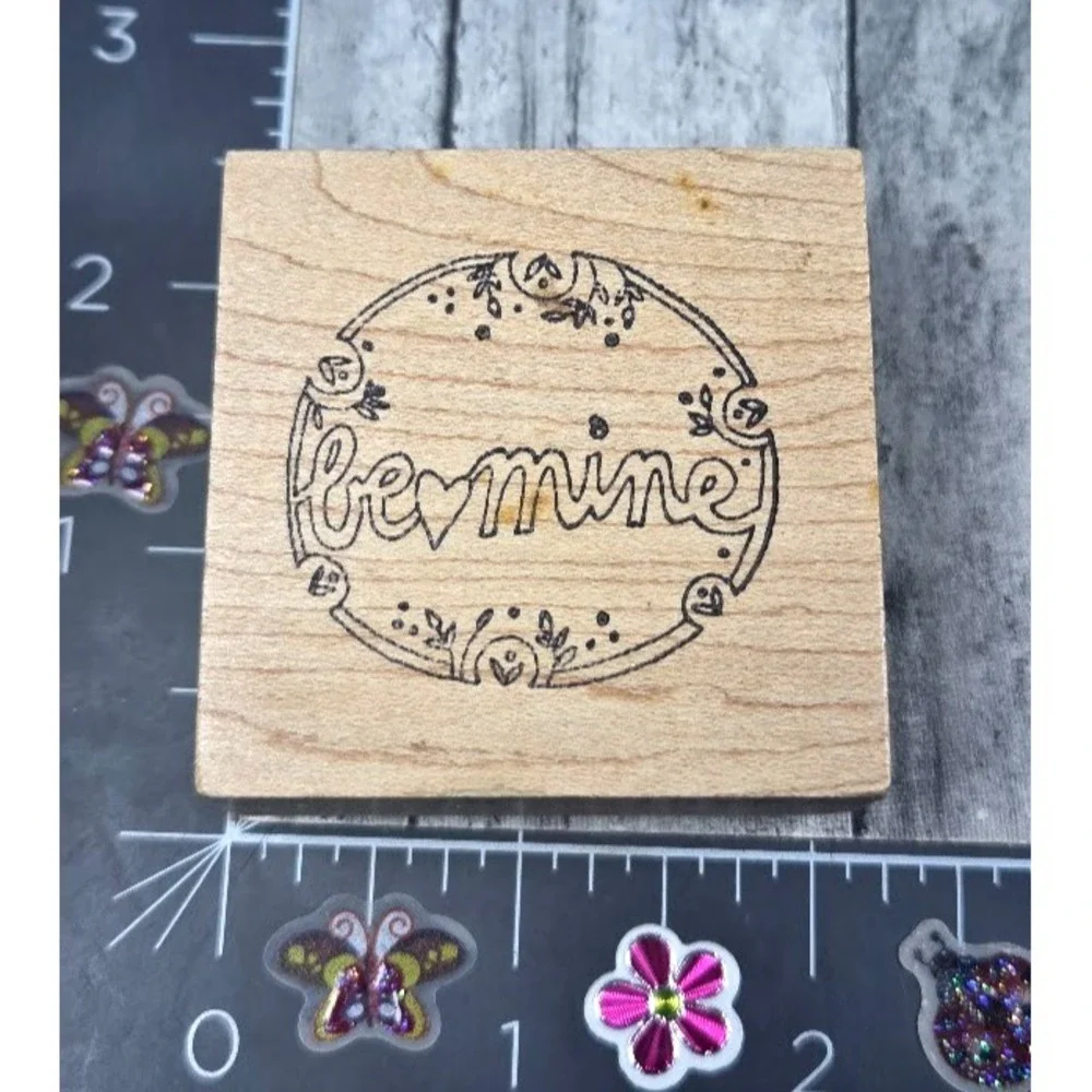 Be Mine Heart Floral Framed Hearts 1068C Script Rubber Stamp Wood #Q15